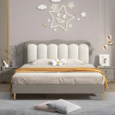 Tapered wood legs and low frame, children’s bedroom furniture, kids bed, cream tone